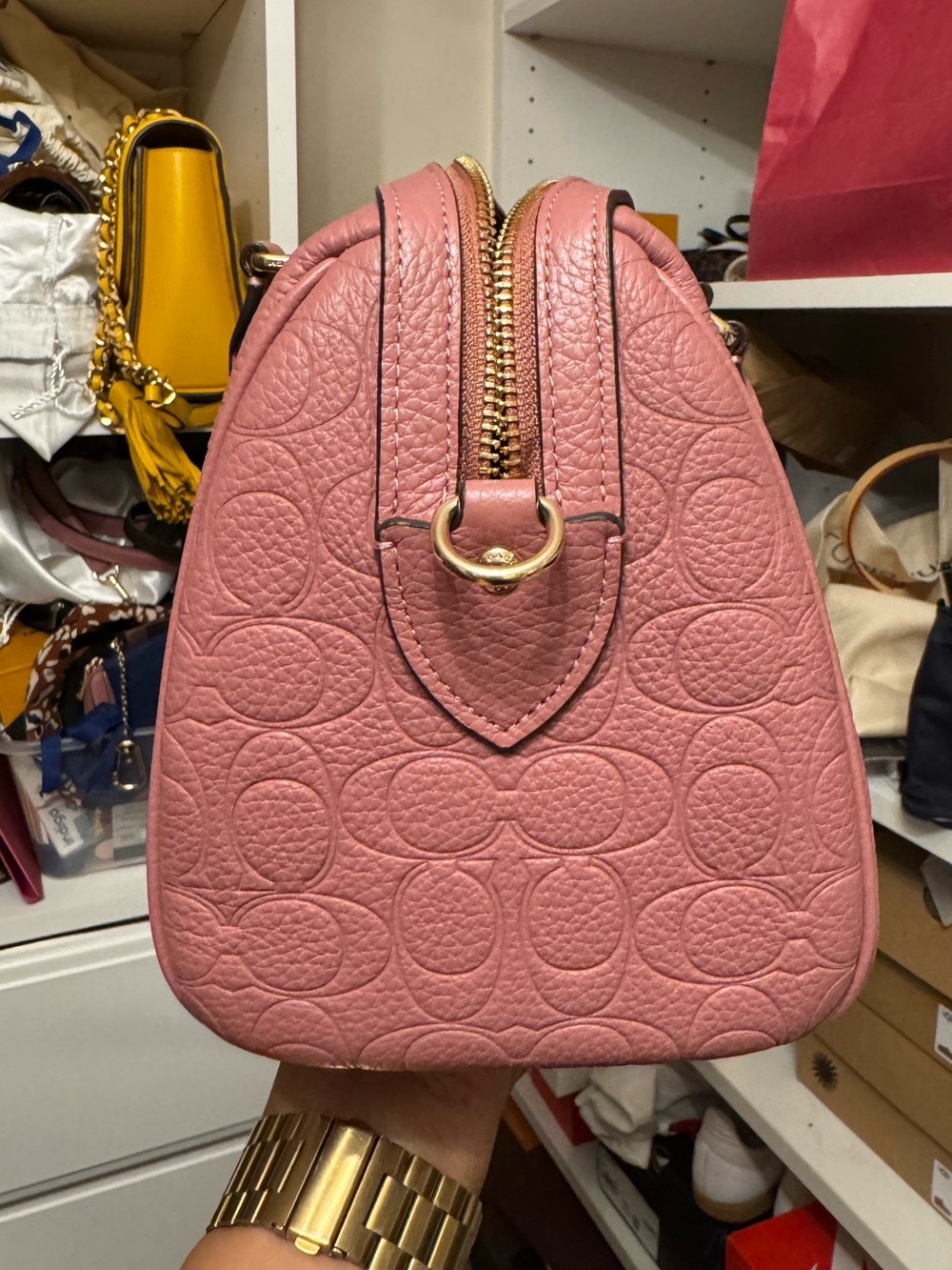 Coach Pink Pebbled Leather Satchel with Coin Pouch - Gold Hardware - Picture 4 of 13
